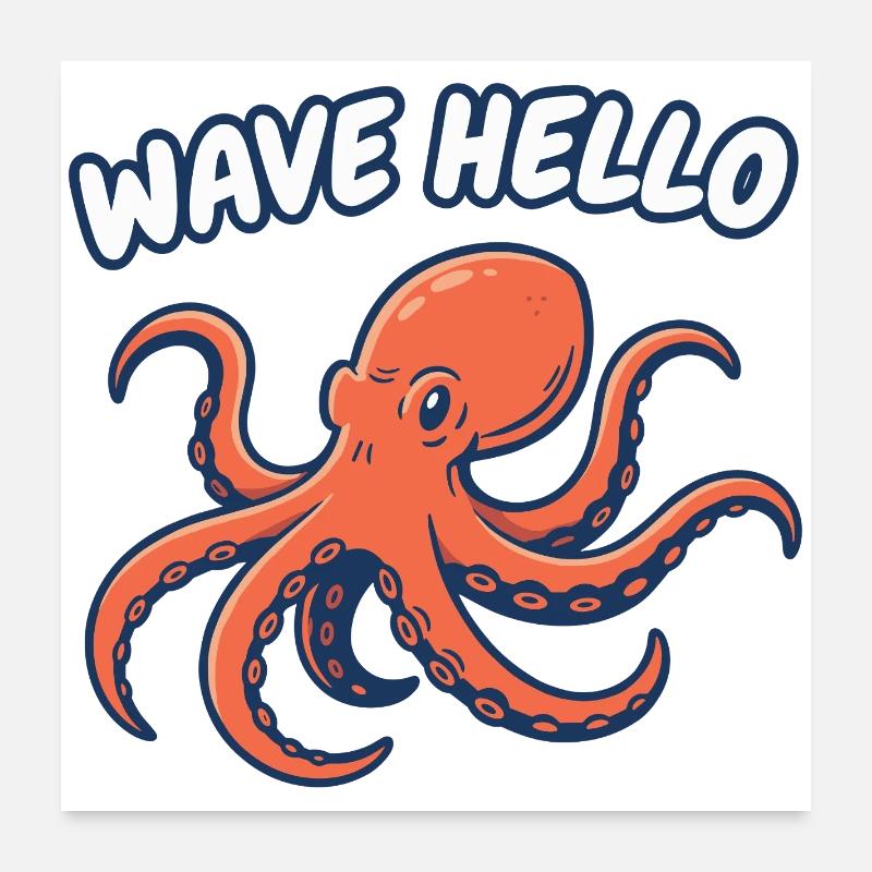 Wave Hello Squid Poster 24" x 24" (60x60 cm)
