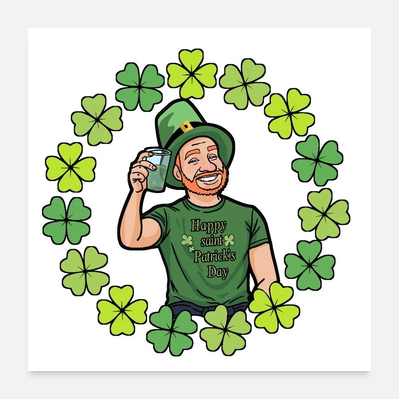 St. Patrick's Day Cartoon mit Kleeblättern Poster 60x60 cm