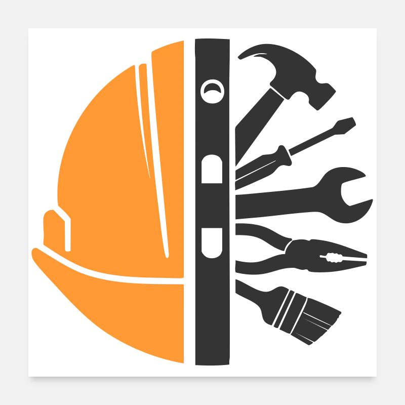 Bauhelm & Werkzeug – Handwerker Logo Poster 60x60 cm