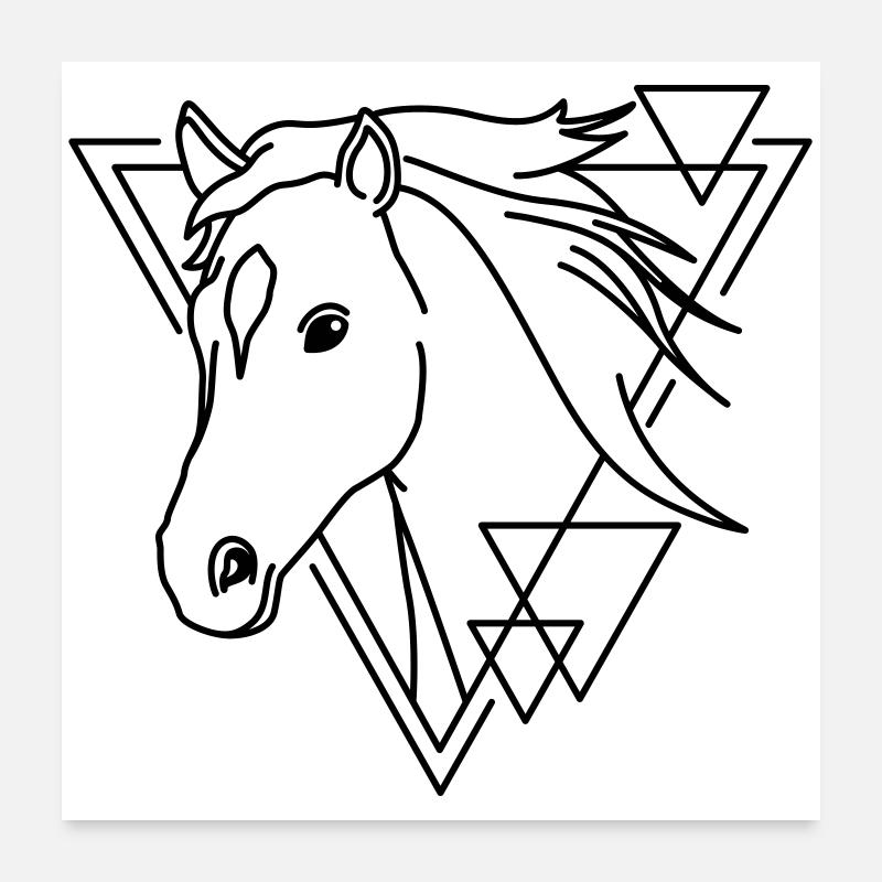 Cheval en forme géométrique - Conception d’art au trait Poster 60 x 60 cm