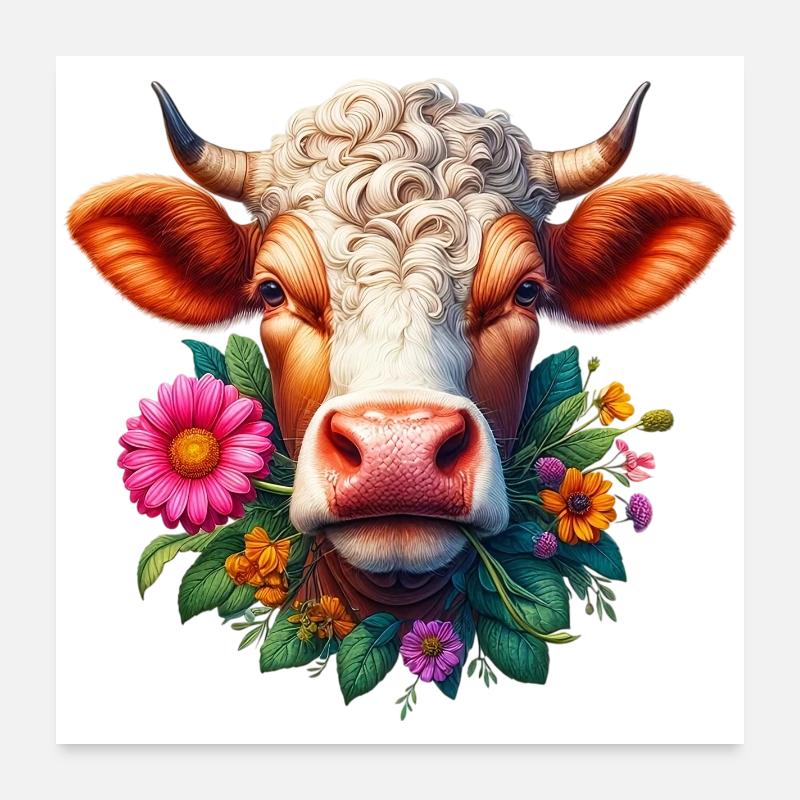 Blumen aus Kuh Poster 60x60 cm