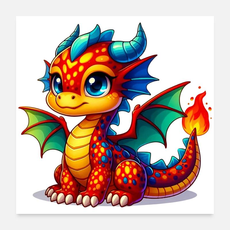 Drache - Poster 60x60 cm - Weiß