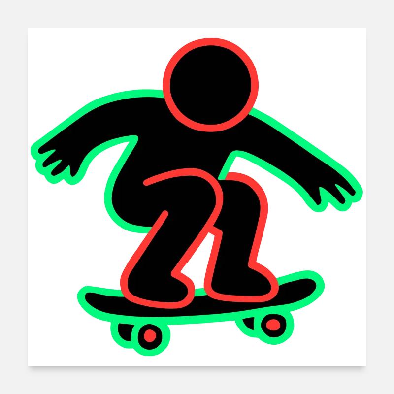 Neon Skateboarder Linienkunst Poster 60x60 cm