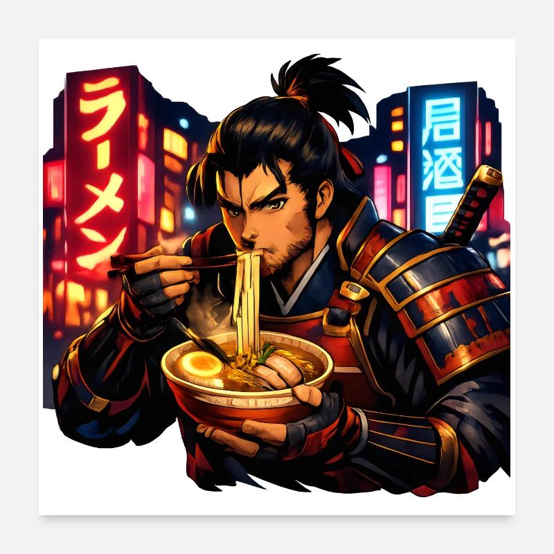 Neon Cyber Samurai Ramen Poster 24" x 24" (60x60 cm)