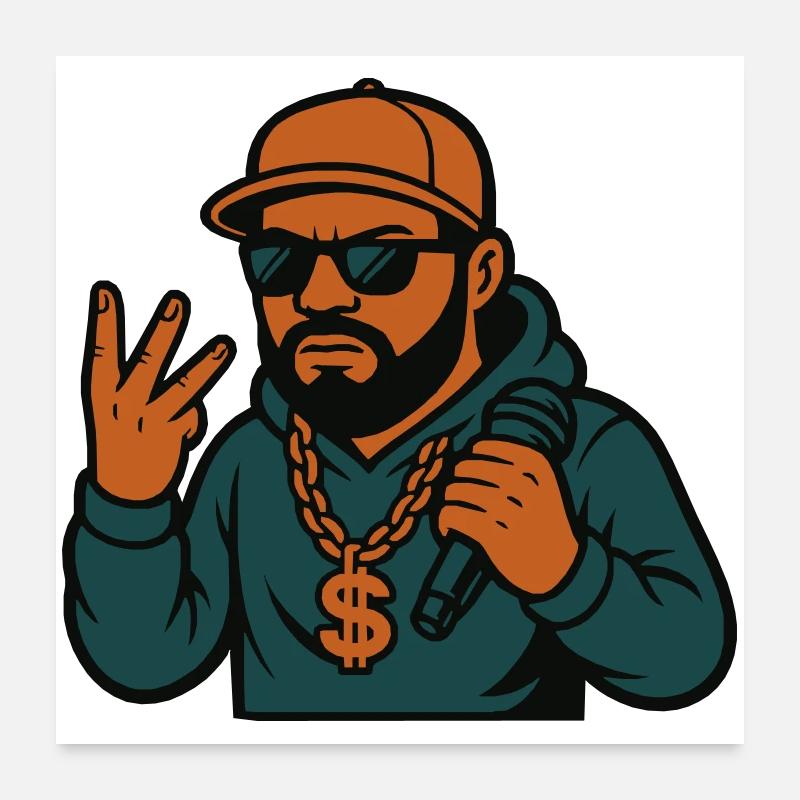 Rappeur – micro à la main, style dans le sang Poster 60 x 60 cm