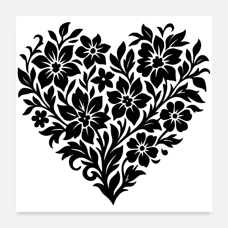 Abstract Flower Heart, Floral Vine Color Variable Poster 24" x 24" (60x60 cm)