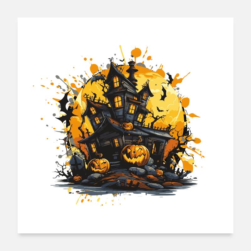 Maison hantée sur la lune d’Halloween Poster 60 x 60 cm