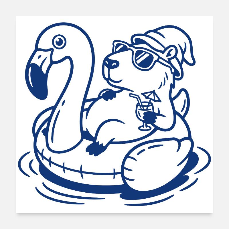 Flamingo-Float Capy Poster 60x60 cm