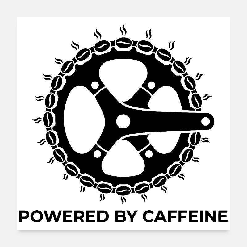Manivelle de vélo « Alimenté par la caféine » avec grain de café Poster 60 x 60 cm