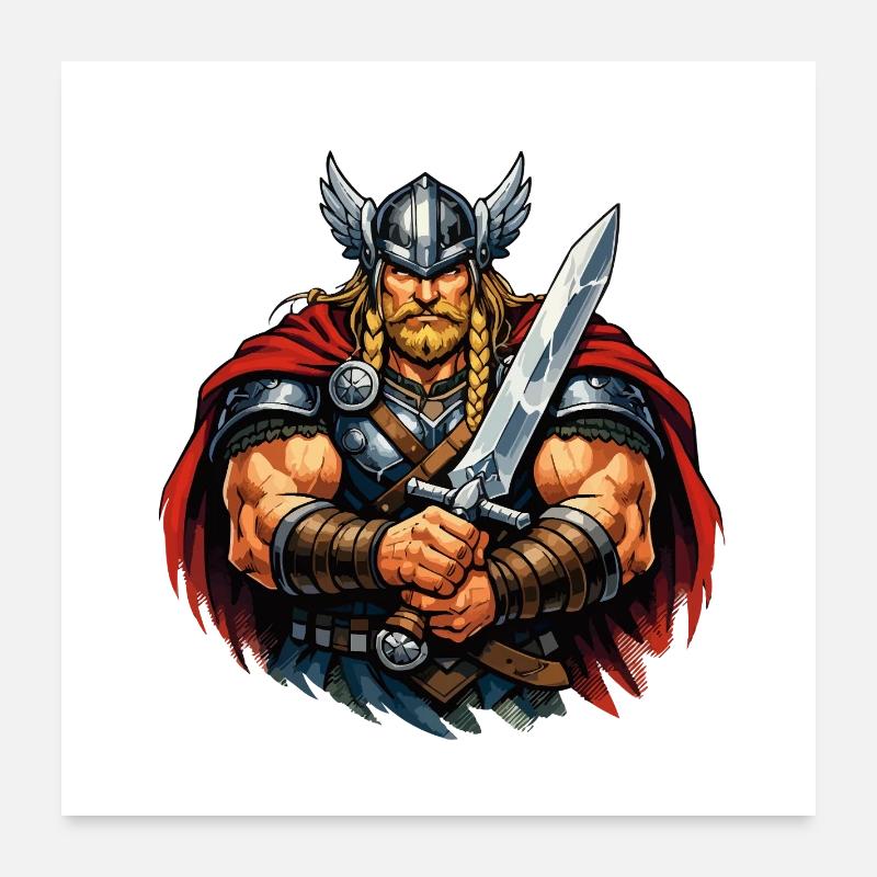 Guerrier viking à l’épée Poster 60 x 60 cm