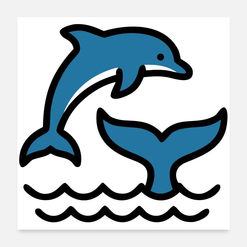 Dolphins Waves Sea Silhouette Poster 24" x 24" (60x60 cm)