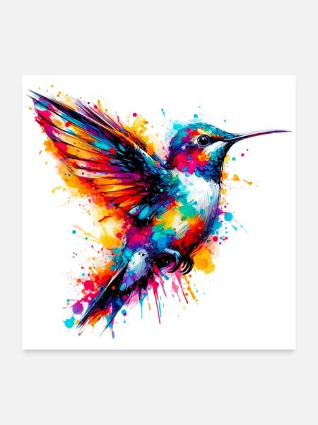 Kolibri - Poster 60x60 cm - Weiß - Vorne