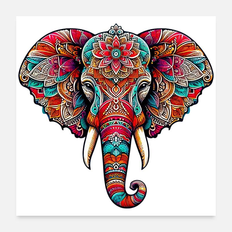 Éléphant - Poster 60 x 60 cm - blanc