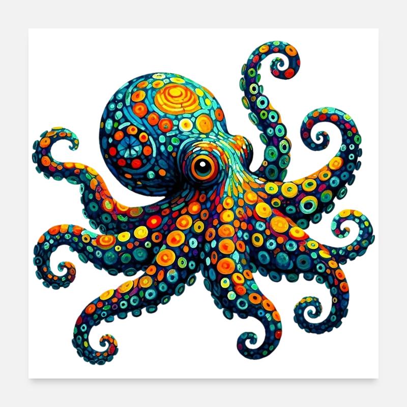 Oktopus van Gogh - Poster 60x60 cm - Weiß