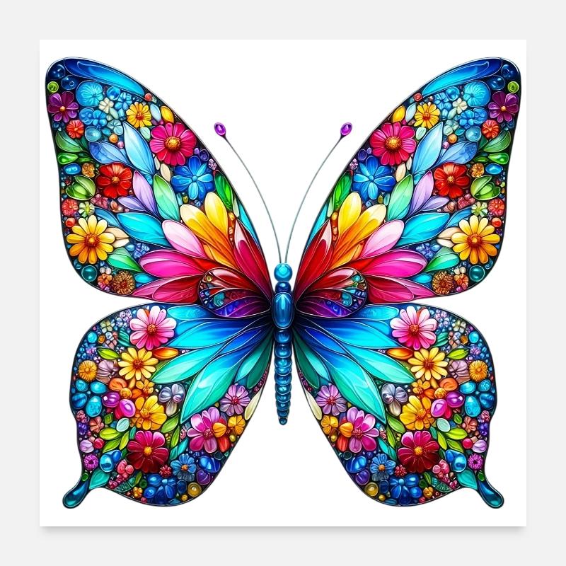 Schmetterling - Poster 60x60 cm - Weiß