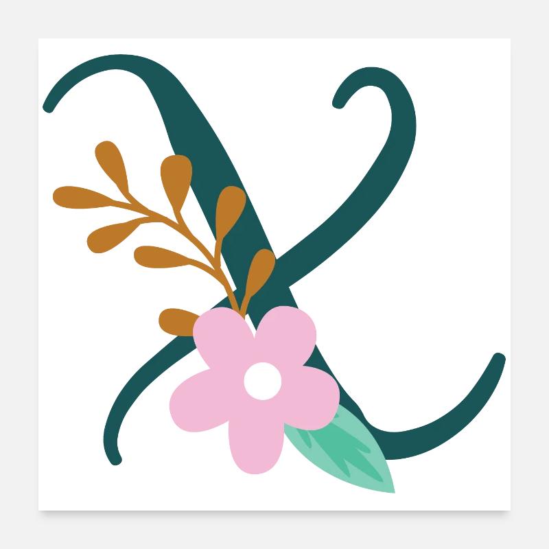 Elégante lettre 'X' avec des fleurs Poster 60 x 60 cm