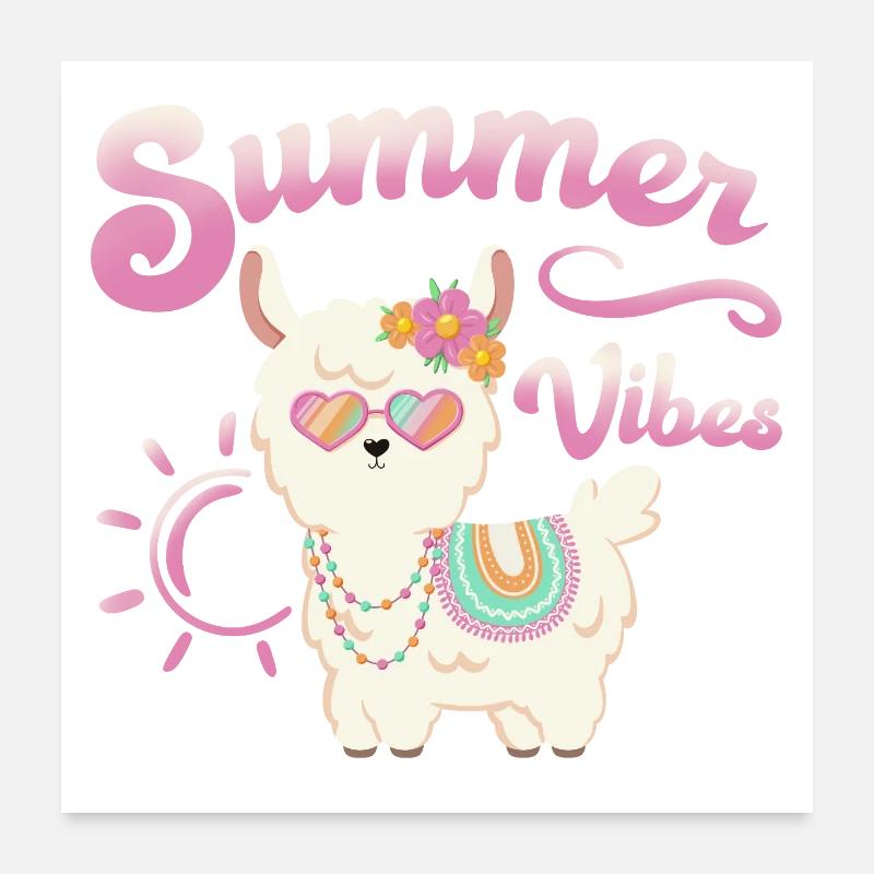 Llama Summer Alpaca - Summer Vibes Poster 24" x 24" (60x60 cm)