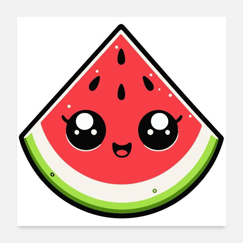 Kawaii Wassermelone Lächelnde Scheibe Poster 60x60 cm