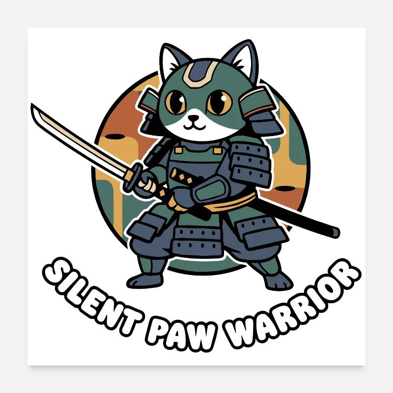 Silent Paws Samouraï Guerrier Chat Poster 60 x 60 cm
