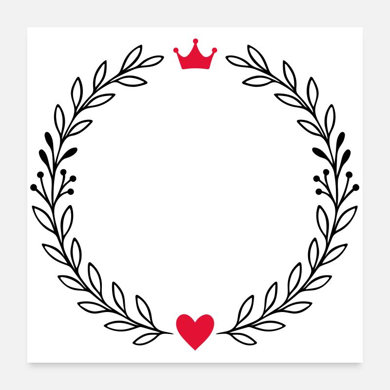 Couronne de laurier avec cœur et couronne Poster 60 x 60 cm