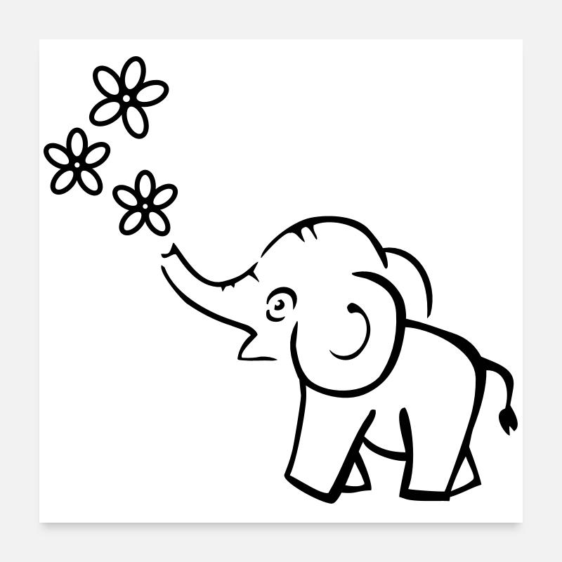 elefant blumen lustig Poster 60x60 cm