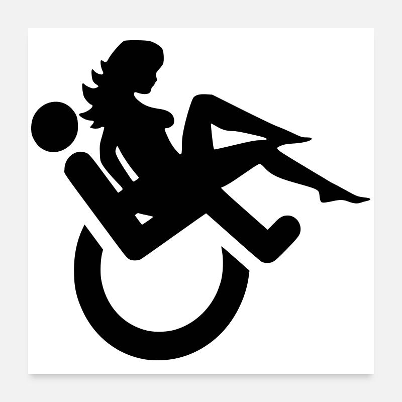 Rollstuhlfahrer mit Dame auf dem Schoß # Poster 60x60 cm