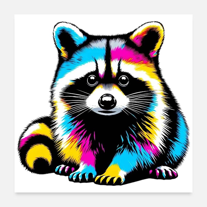 Waschbär - Poster 60x60 cm - Weiß