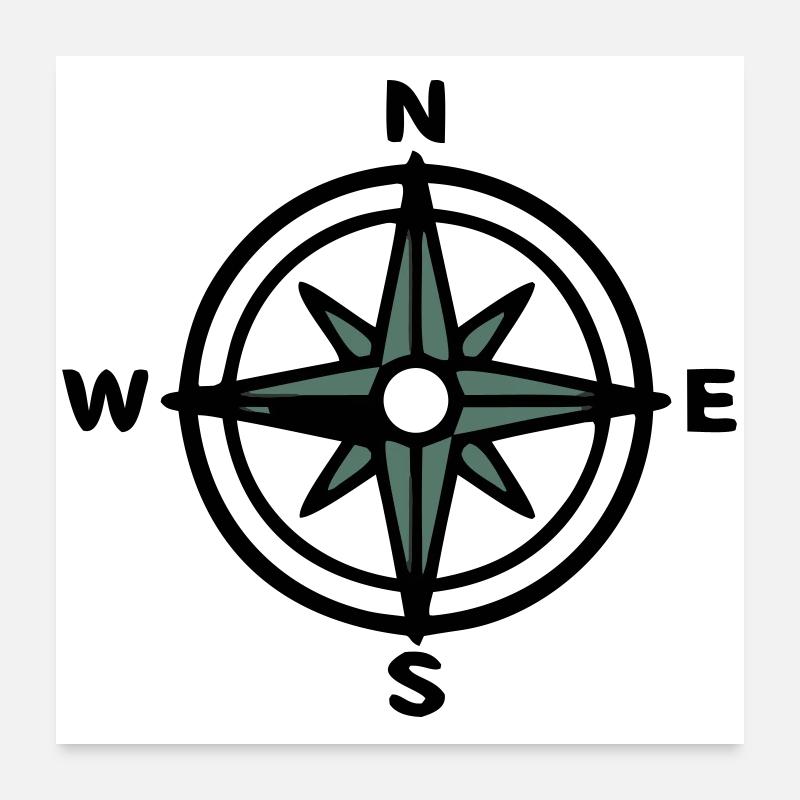 Compass Navigation Hiking Scout Outdoor Poster 24" x 24" (60x60 cm)