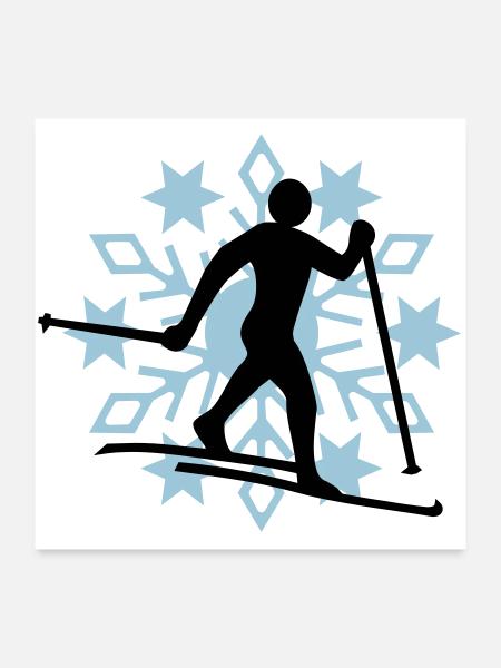 Flocon de neige ski de fond - Poster 60 x 60 cm - blanc - Devant