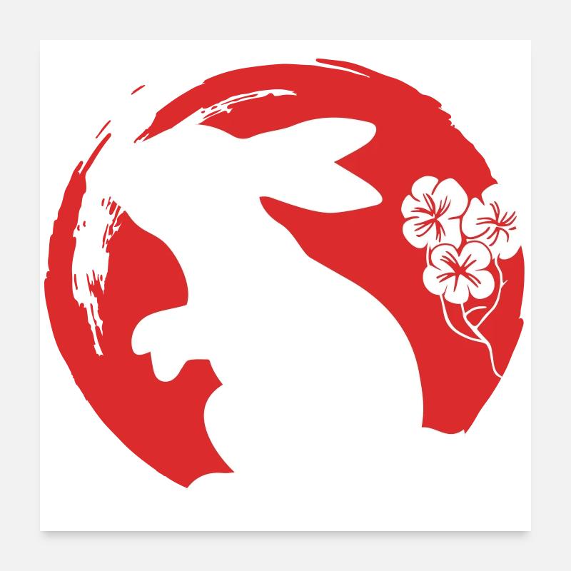 Hase Silhouette Japanisch - Poster 60x60 cm - Weiß