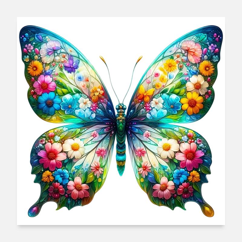 Butterfly decorated with flowers Poster 24" x 24" (60x60 cm)