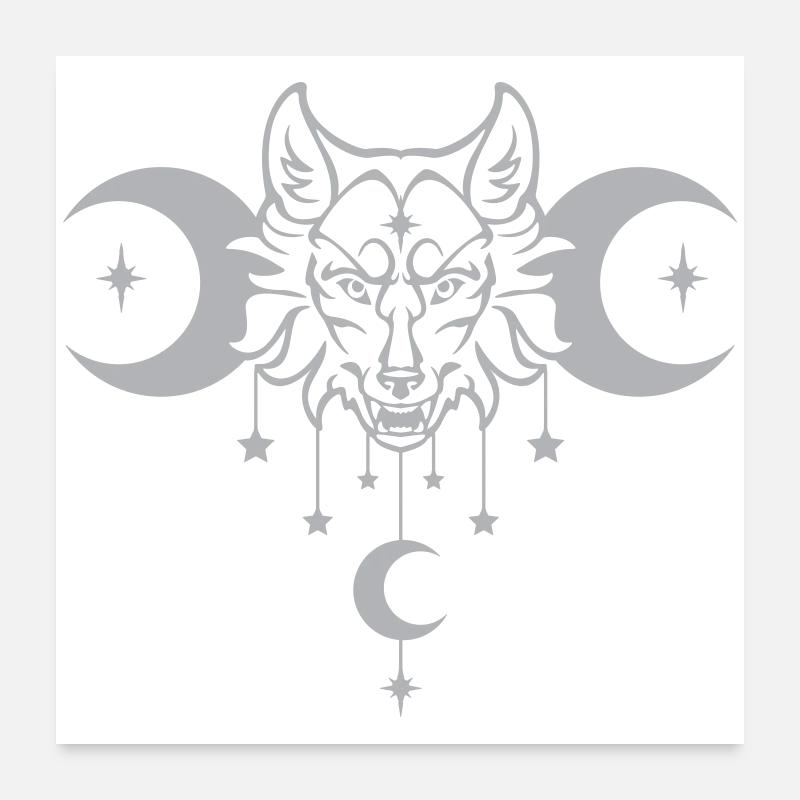 Wicca Moon Wolf - Anpassbare Farbe Poster 60x60 cm