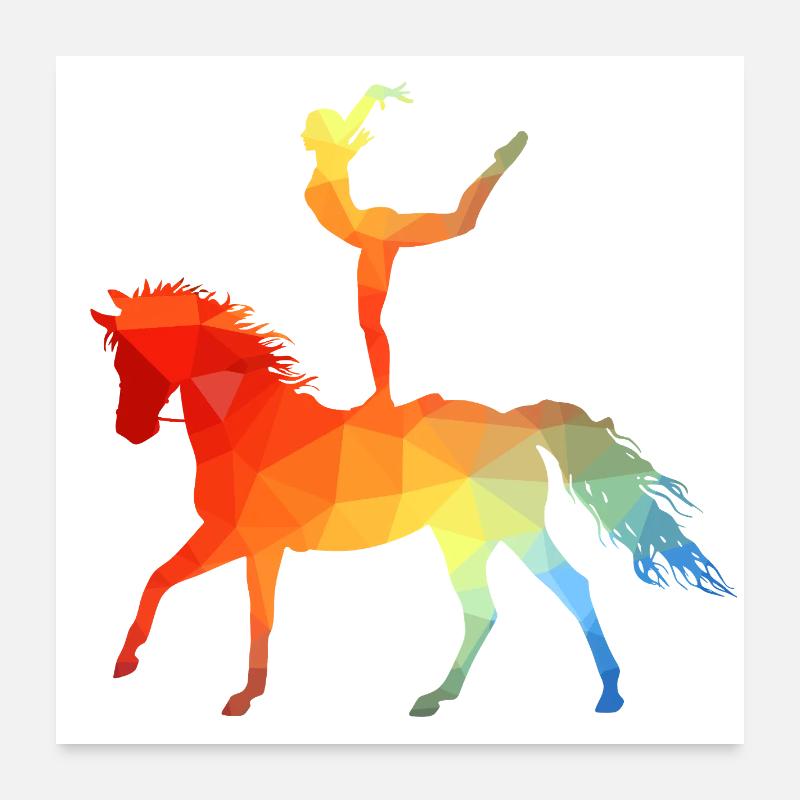 Acrobaties de saut Cheval d’équitation coloré Poster 60 x 60 cm