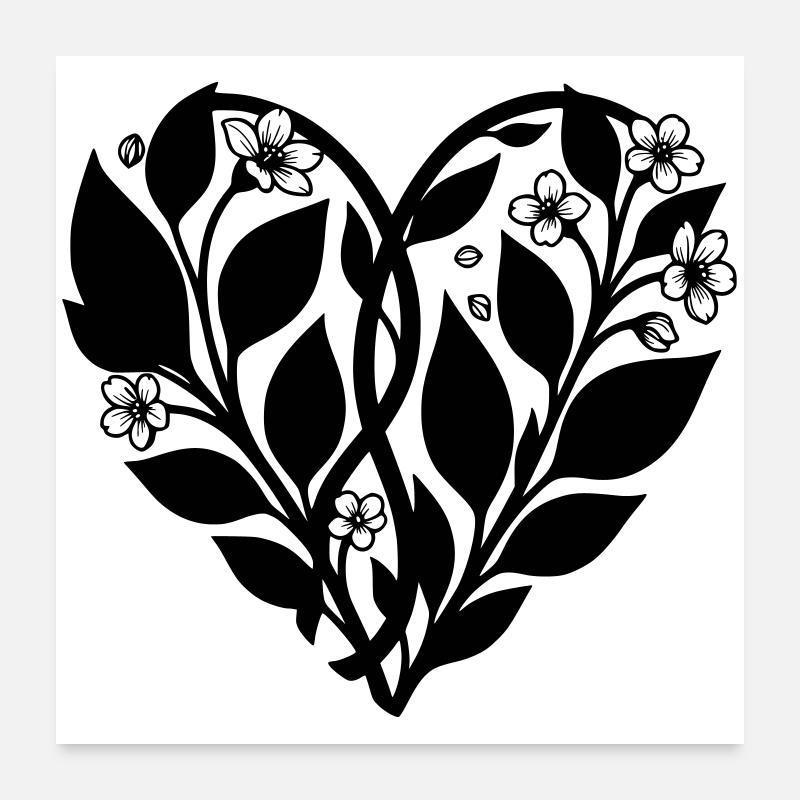 Herz mit Blumenranke - Schattenbild Poster 60x60 cm