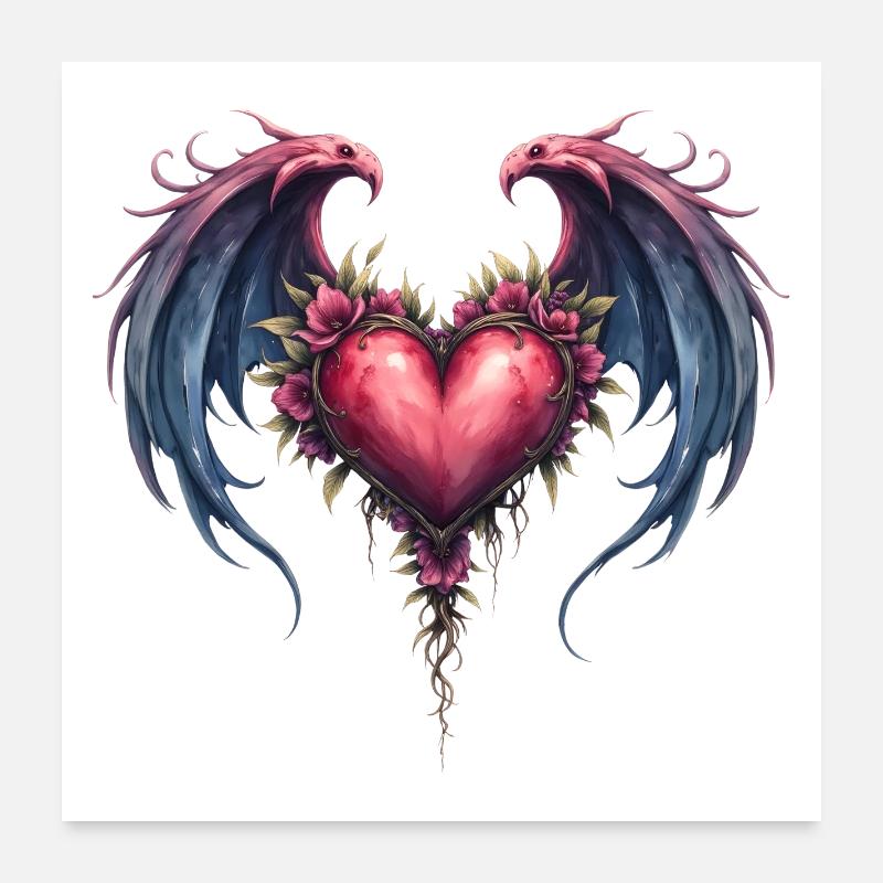 Floral winged heart Poster 24" x 24" (60x60 cm)