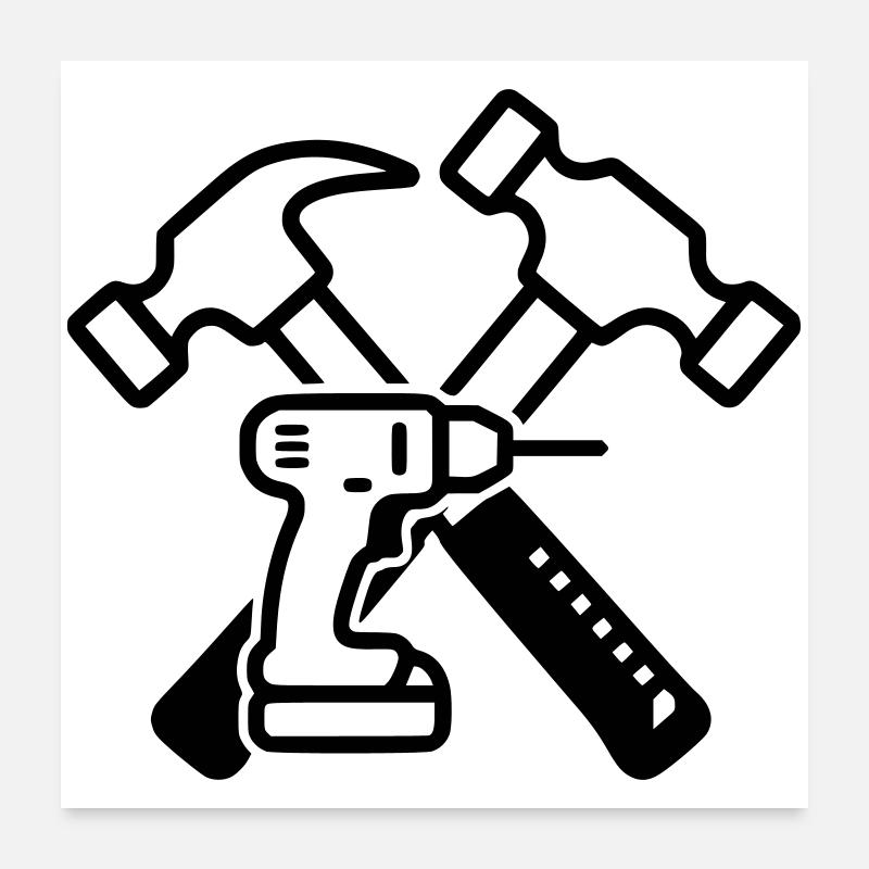 Contour des perceuses à marteaux à outils, Poster 60 x 60 cm