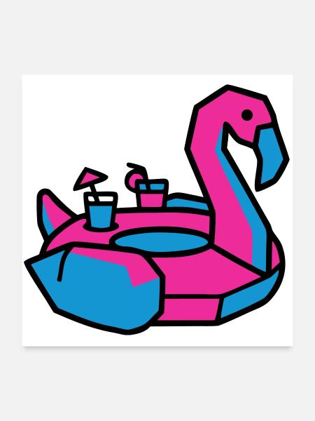 Flamingo Swimming Animal Pool Party - Poster 24" x 24" (60x60 cm) - white - Front