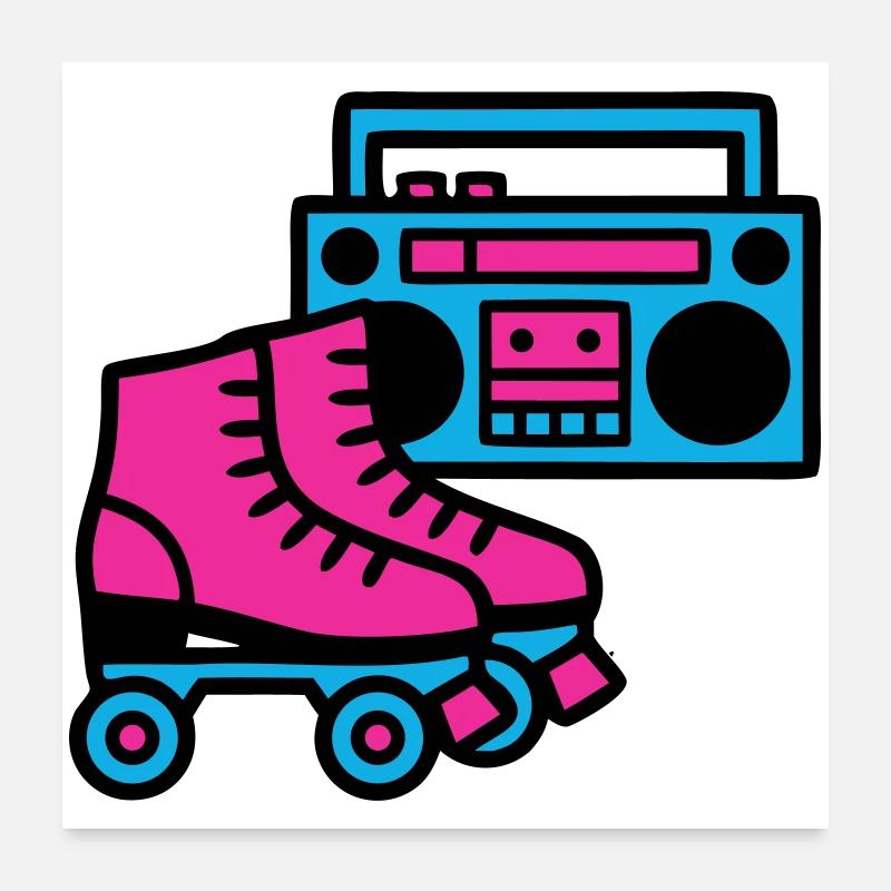 Roller Skates Boombox 80s Retro Poster 24" x 24" (60x60 cm)