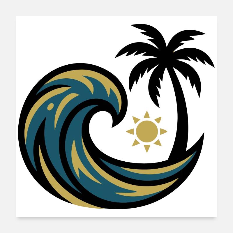 Wave Palm Tree Surfing Beach Vacation Beach Club Poster 24" x 24" (60x60 cm)