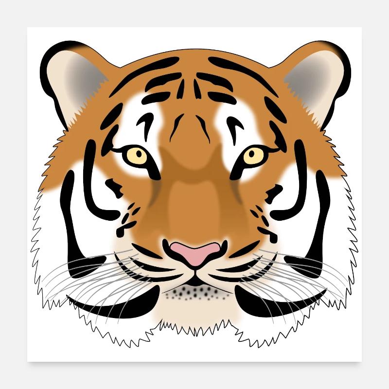 Tiger Kopf - farbig - Poster 60x60 cm - Weiß