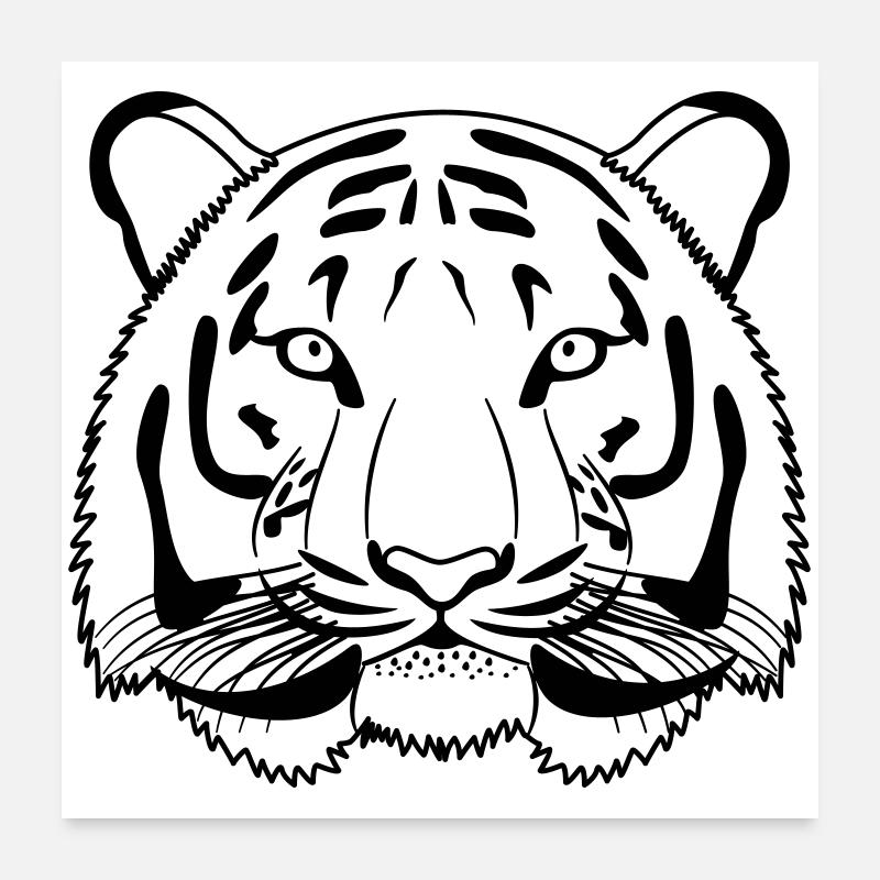 Tiger Kopf - Umriss dunkel - Poster 60x60 cm - Weiß