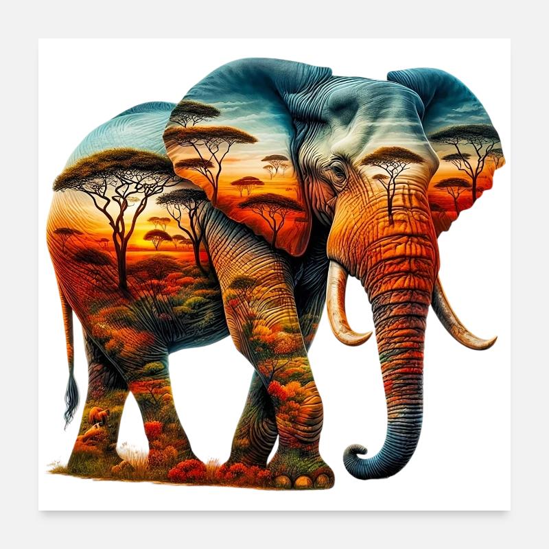 Éléphant Poster 60 x 60 cm
