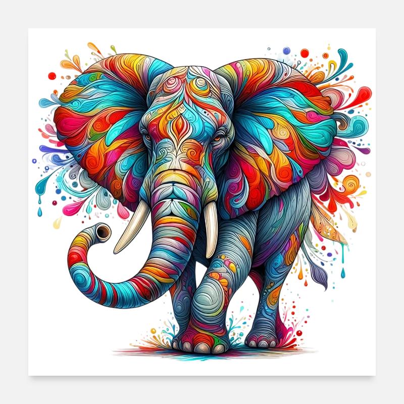 Éléphant - Poster 60 x 60 cm - blanc