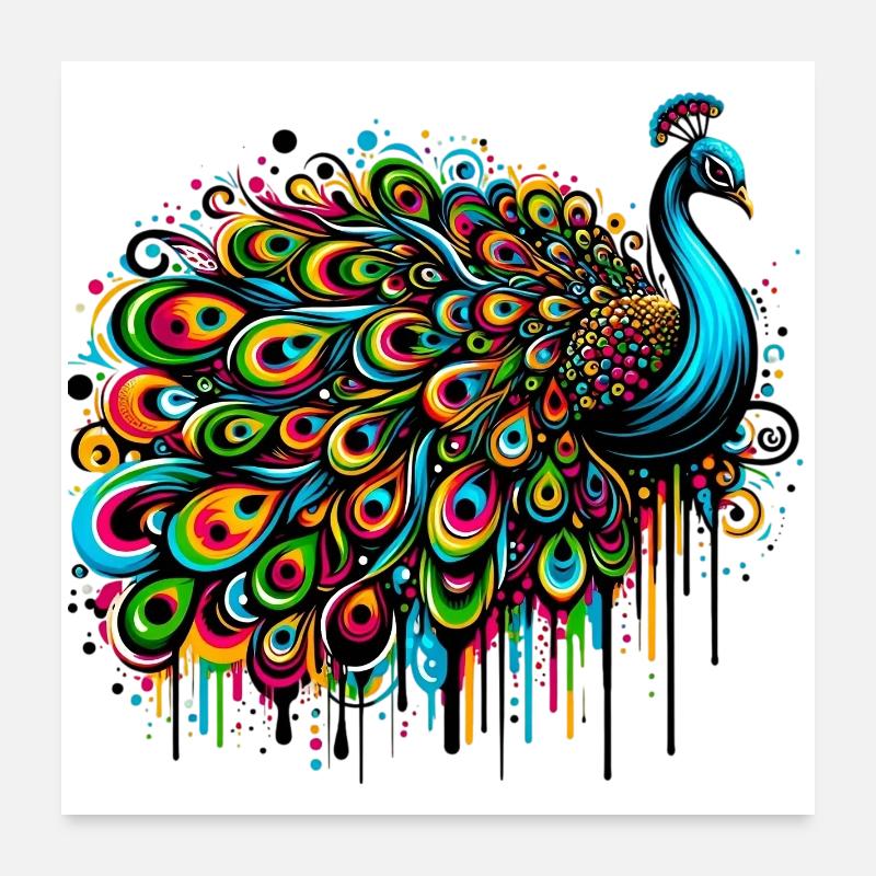 Pfau - Poster 60x60 cm - Weiß