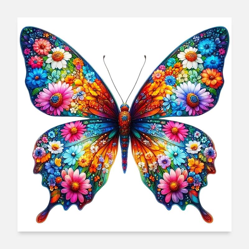 Butterfly decorated with flowers Poster 24" x 24" (60x60 cm)