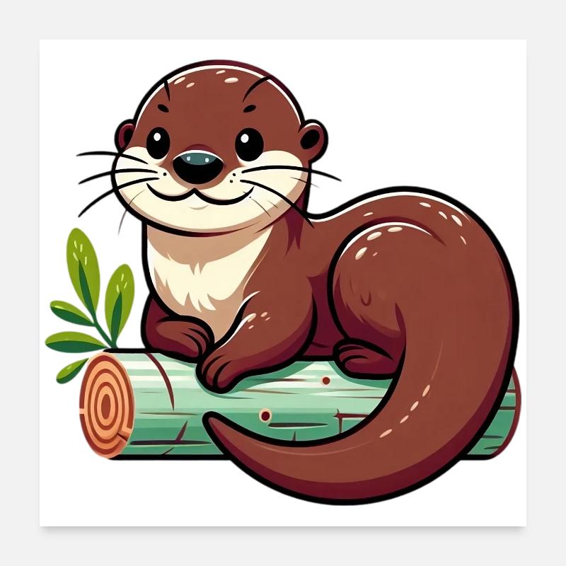 Loutre - Poster 60 x 60 cm - blanc