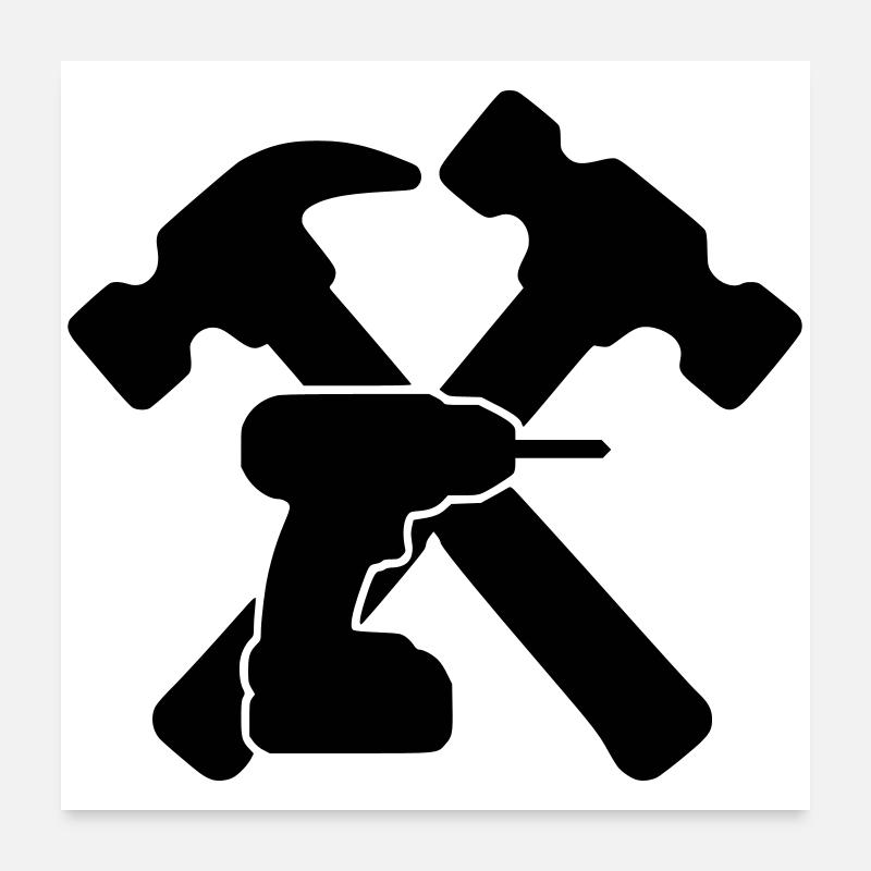 Tool Hammers Drill Silhouette Poster 24" x 24" (60x60 cm)