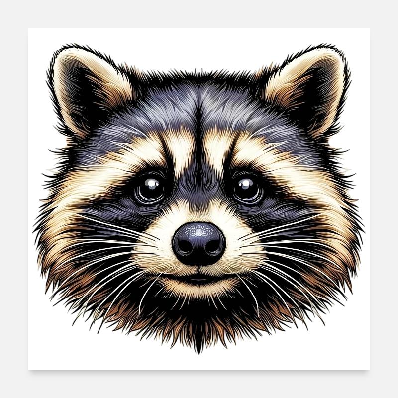 Waschbär - Poster 60x60 cm - Weiß