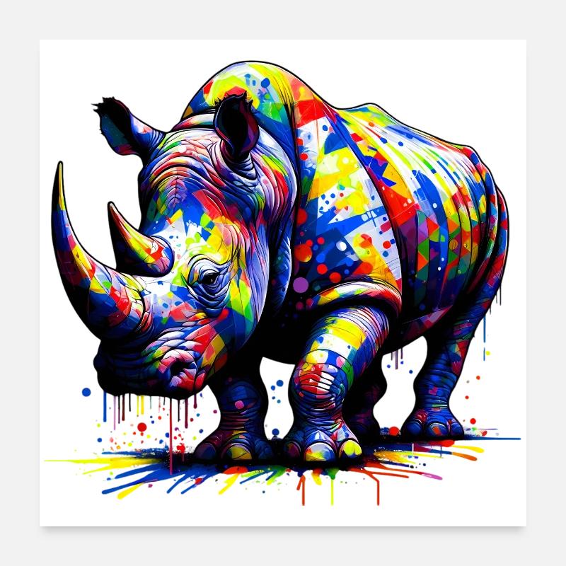 Nashorn - Poster 60x60 cm - Weiß
