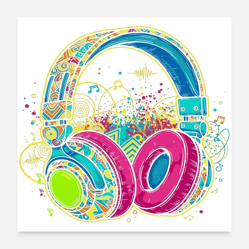 Lebendiges abstraktes Kopfhörerdesign Poster 60x60 cm